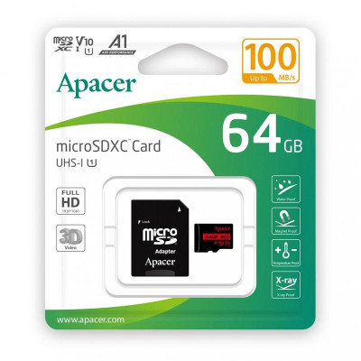 Apacer Карта пам'яті microSD 64GB C10 UHS-I R100MB/s + SD Apacer Карта пам'яті microSD 64GB C10 UHS-I R100MB/s + SD