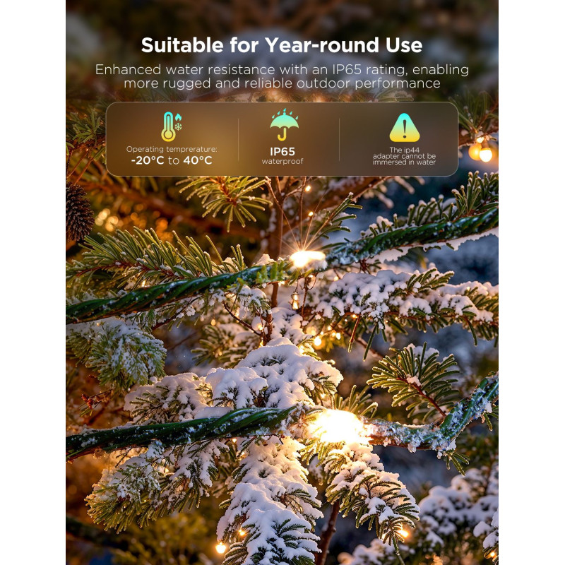 Govee Гірлянда Smart LED H80C4 Christmas String Lights 2, RGBWIC, 20м, кабель прозорий