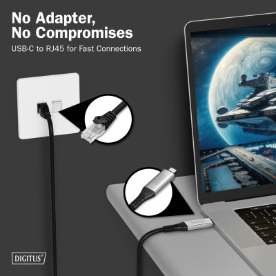 Digitus Кабель DIGITUS Ethernet USB-C - RJ45 CAT 6A S/FTP, 1 Gbit/s, 5m, LSZH Digitus Кабель DIGITUS Ethernet USB-C - RJ45 CAT 6A S/FTP, 1 Gbit/s, 5m, LSZH