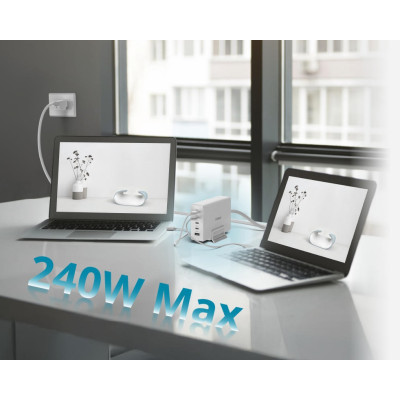 D-Link Зарядний пристрій мережевий DCF-241 240Вт GaN 4хUSB-С, 1xUSB-A, білий D-Link Зарядний пристрій мережевий DCF-241 240Вт GaN 4хUSB-С, 1xUSB-A, білий