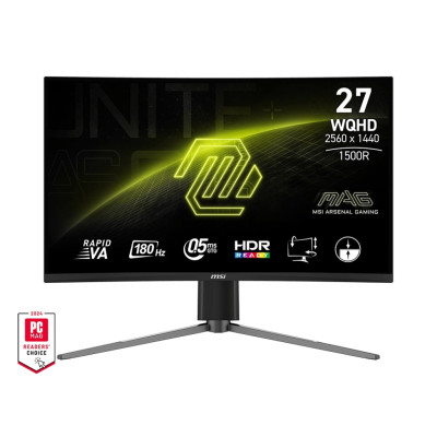 MSI Монітор 27" MAG 27CQ6PF 2x HDMI, DP, Audio, VA, 2560x1440, 180Hz, 0.5ms, sRGB 105%, CURVED, AdaptiveSync, HAS
