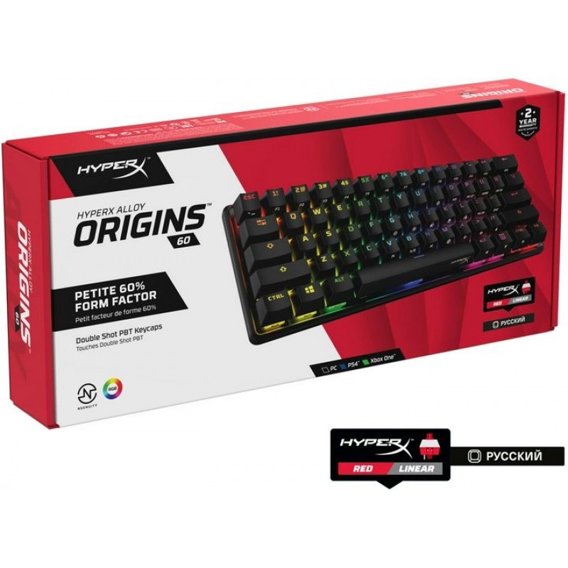 HyperX Клавіатура Alloy Origin 60 Red USB RGB ENG/RU Black