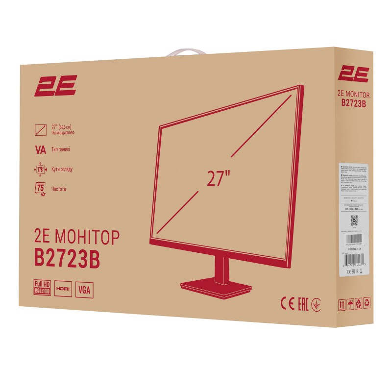 2E Монітор 27" B2723 D-Sub, HDMI, VA, 75Hz