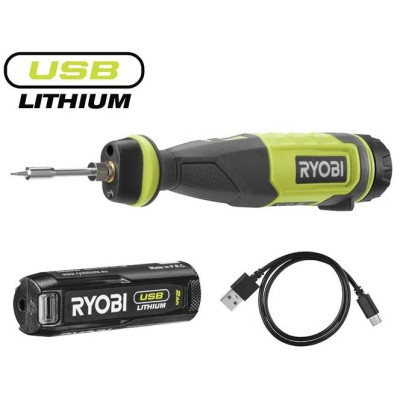 Ryobi Паяльник акумуляторний USB Lithium RSI4-120G 4В 2А·год 460°С світлодіодне підсвічування 0.1кг