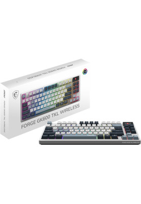 MSI Клавіатура механічна FORGE GK600 TKL W SKY UA 104key, механічний Linear, USB-A, Wireless, Bluetooth, EN/UKR/RU, RGB, білий
