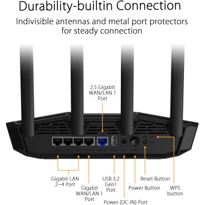 ASUS Маршрутизатор ASUS TUF-BE3600 BE3600, 4xGE LAN, 2,5xGE WAN, 1xUSB3.2, MESH