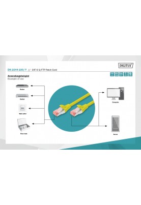 Digitus Патч-корд CAT 6 S-FTP, 10м, AWG 27/7, LSZH, жовтий