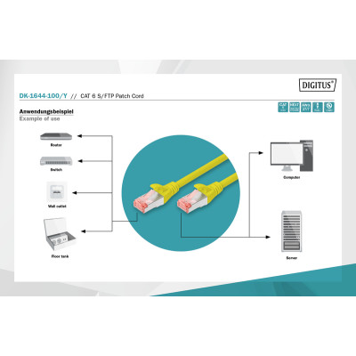 Digitus Патч-корд CAT 6 S-FTP, 10м, AWG 27/7, LSZH, жовтий