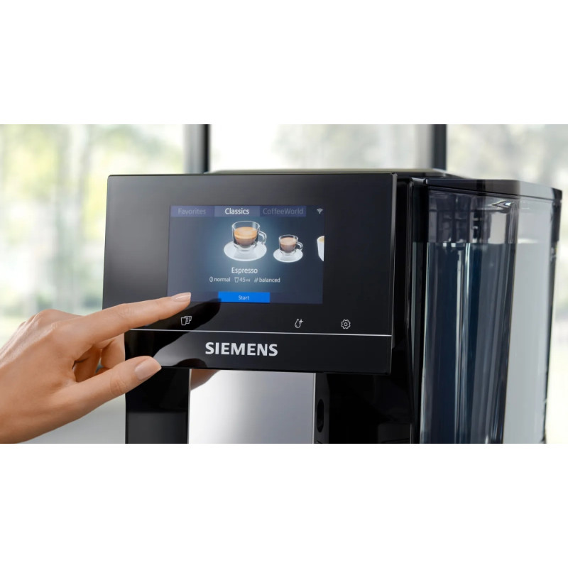 Siemens Кавомашина, 2.4л, зерно+мелена, автомат.капуч, LED-дисплей, авторецептів -19, чорний