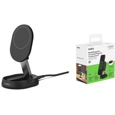 Belkin Зарядний пристрій бездротовий 15Вт Magnetic Stand Qi2, адаптер 20Вт USB-C, чорний