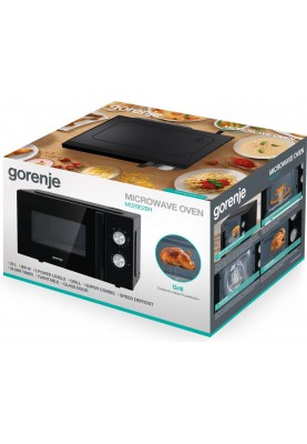 Gorenje Мікрохвільова піч, 20л, хутро. кер., 800Вт, гриль, чорний