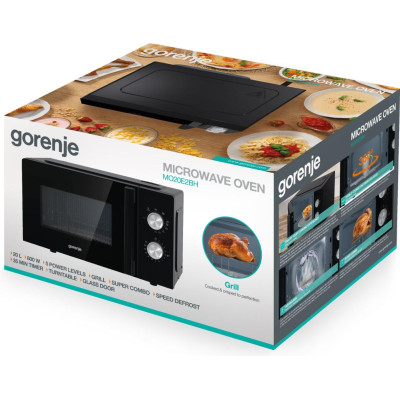 Gorenje Мікрохвільова піч, 20л, хутро. кер., 800Вт, гриль, чорний
