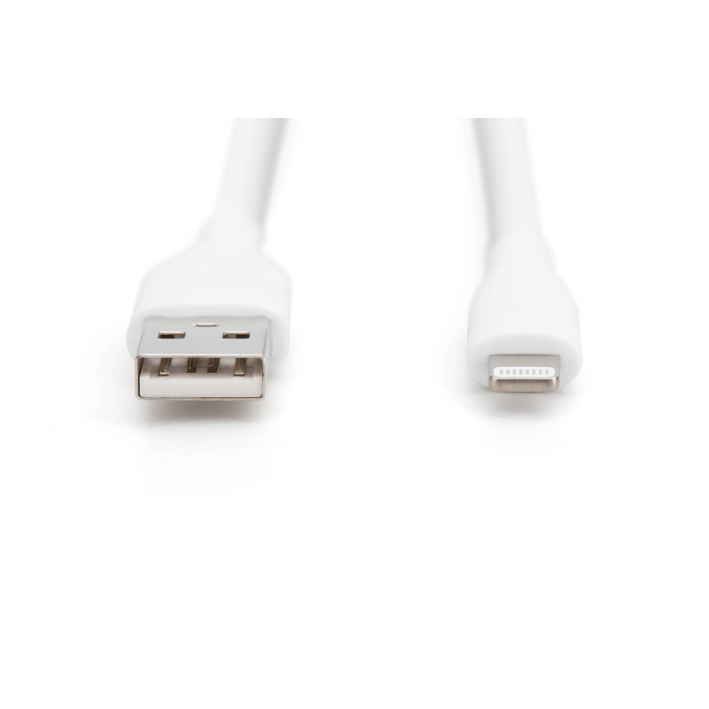 Digitus Кабель USB-A > Lightning заряджання/синхронізації, 1м, USB 2.0, 12W, силіконовий, білий