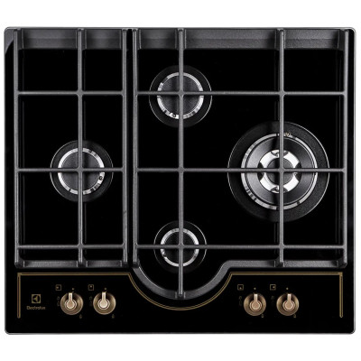Electrolux Варильна поверхня газова на склі Rococo, 60см, чугун, чорний