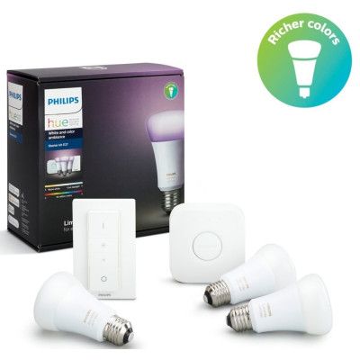 Philips Hue Стартовий комплект Color (Bridge, Dimmer, лампа E27 RGB 3шт)