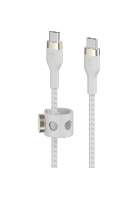 Belkin > Кабель USB-C > USB-C заряджання/синхронізації 2м, 60Вт, Type-C, плетінь, силіконовий, з ремінцем на магніті, білий