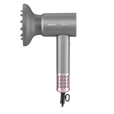 ARDESTO Фен Pink Touch, 1600Вт, 2 швидкості, 3темп.режими, іонізація, дифузор, магнітні насадки, сірий+рожевий