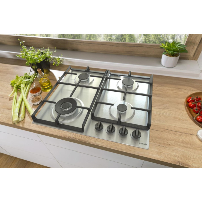Gorenje Варильна поверхня газова, 60см, чавун, конфорка Wok, нерж