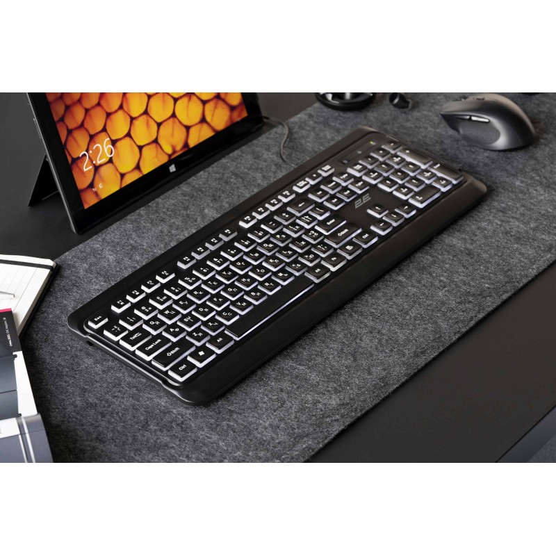 2E Клавіатура мембранна KS120 104key, USB-A, EN/UK/RU, White LED, чорний