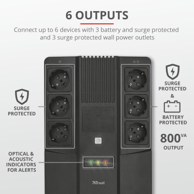 Trust Джерело безперебійного живлення Maxxon 800VA UPS 6 standard wall power outlets BLACK