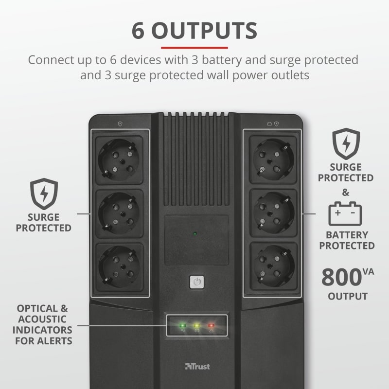 Trust Джерело безперебійного живлення Maxxon 800VA UPS with 6 standard wall power outlets BLACK