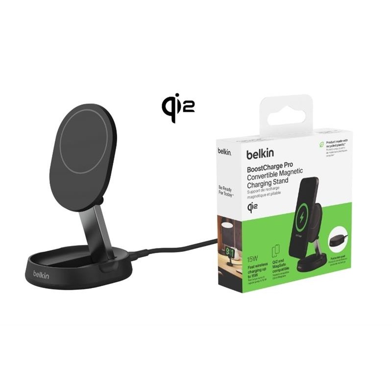 Belkin Зарядний пристрій бездротовий 15Вт Magnetic Stand Qi2, чорний