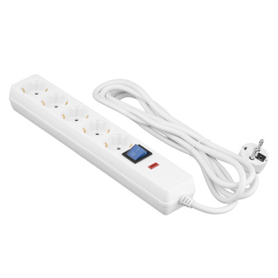 2E Подовжувач-фільтр мережевий 5xТип F, 3x1.5мм кв, 16A, із захистом від стрибків напруги, 3м, білий