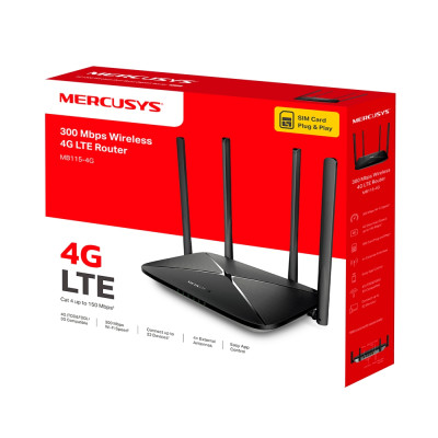 Mercusys Маршрутизатор MB115-4G N300, 4G/LTE, 3xFE LAN, 1xFE WAN