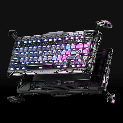 GravaStar Клавіатура механічна GravaStar K1 Pro 80keys, GravaStar x Kailh Speedy Mint, BT/WL/USB, cyberpunk