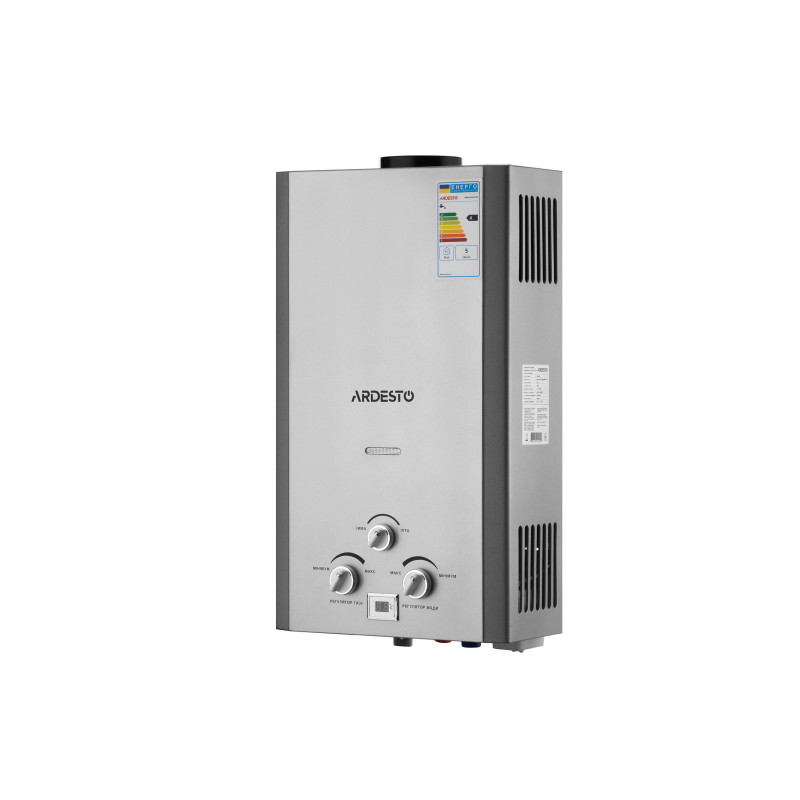 ARDESTO Газова колонка X1, 10 л/хв., 20 кВт, розпалювання від батарейок, дисплей, нерж. сталь