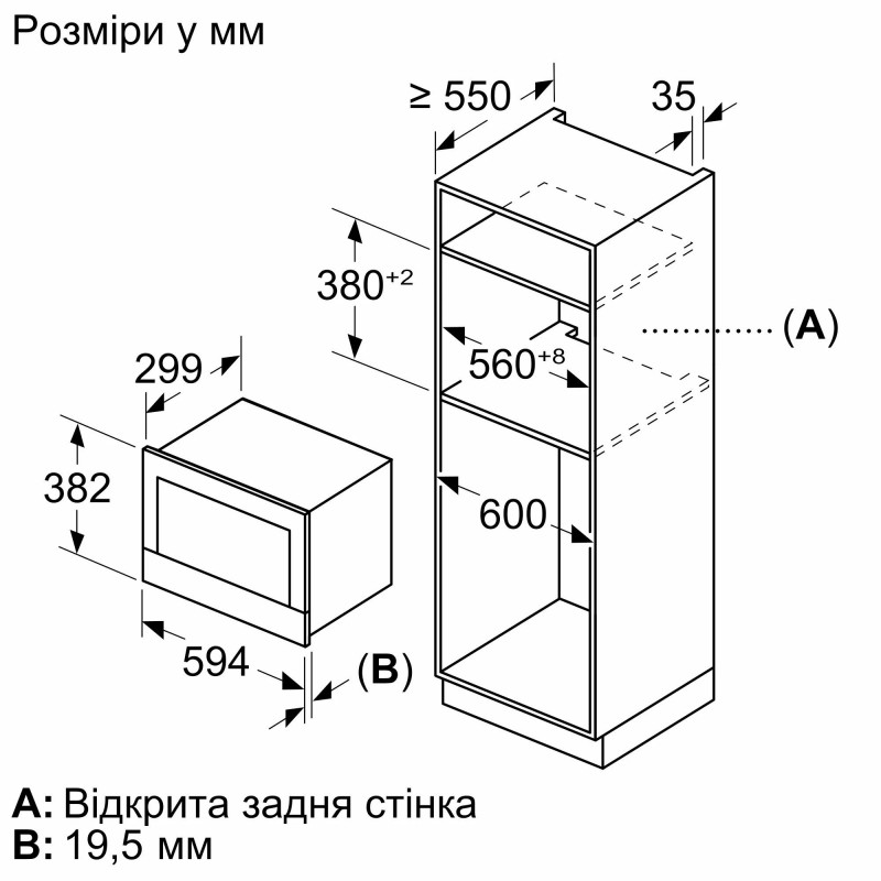 Bosch Мікрохвильова піч вбудована, 20л, електр. управл., 900Вт, дисплей, білий