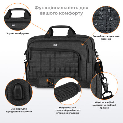 2E Сумка CrossSquares 16", чорна 2E Сумка CrossSquares 16", чорна