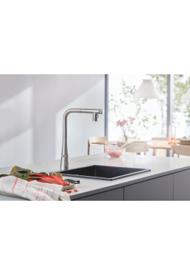Grohe Змішувач для кухні Scala, довж.виливу - 200мм, поворотний, витяжний, вентиль + кнопка, супер сталь