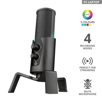 Trust GXT 258 Fyru USB 4-in-1 Streaming Microphone Black