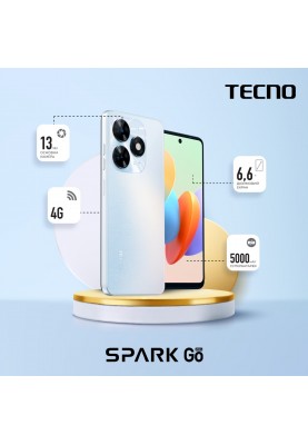 TECNO Смартфон Spark Go 2024 (BG6) 6.56" 3/64ГБ, 2SIM, 5000мА • рік, Mystery White