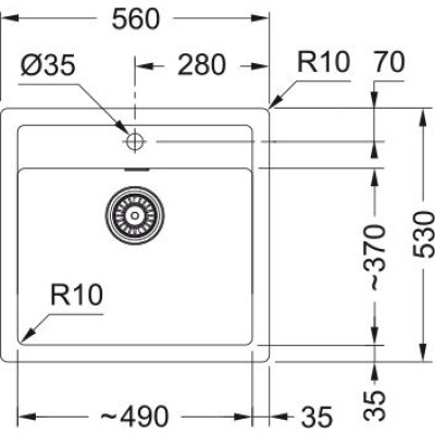 Franke Мийка кухонная Sirius тектонайт, прямокут., без крил, 560х530х200мм, чаша - 1, врізна, білий