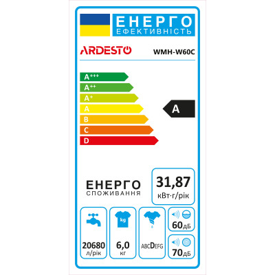 ARDESTO Пральна машина Aнапівавтомат., 6кг, 1350, A, 41см, віджим, білий