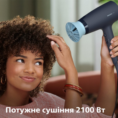 Philips Фен 3000 Series, 2100Вт, 3 режими, дифузор, іоніз-я, хол. обдув, синій