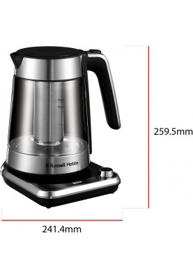 Russell Hobbs Електрочайник Attentiv Kettle, 1.7л, Strix, скло, база зі сховищем для шнура, сірий