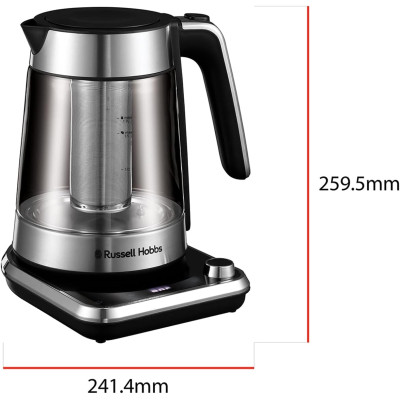 Russell Hobbs Електрочайник Attentiv Kettle, 1.7л, Strix, скло, база зі сховищем для шнура, сірий