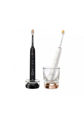 Philips Щітка зубна електр., Sonicare DiamondClean 9000 Series, набор, 62т. колів/хв, насадок-1, 2 шт. в наборі, 1зарядн.стакан+зарядка, чорний, білий