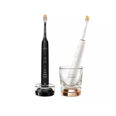 Philips Щітка зубна електр., Sonicare DiamondClean 9000 Series, набор, 62т. колів/хв, насадок-1, 2 шт. в наборі, 1зарядн.стакан+зарядка, чорний, білий