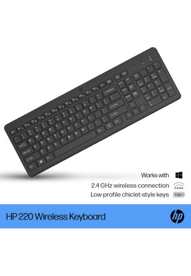 HP Клавіатура мембранна 220, 104key, WL, EN/UK, чорний