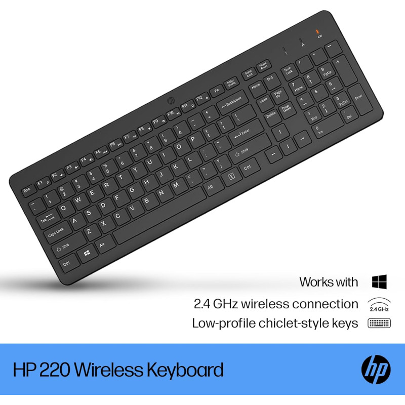 HP Клавіатура мембранна 220, 104key, WL, EN/UK, чорний
