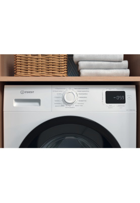 Indesit Пральна машина фронтальна, 6кг, 1200, A+++, 44.6см, дисплей, пара, інвертор, люк чорний, білий