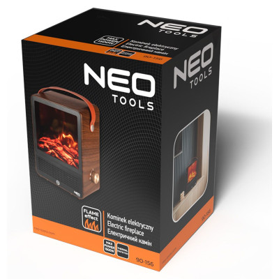Neo Tools Камін електричний, декоративний, 850/1500Вт, 15-20м2, регулятор, 25х14, 4х30, 4см, дерево