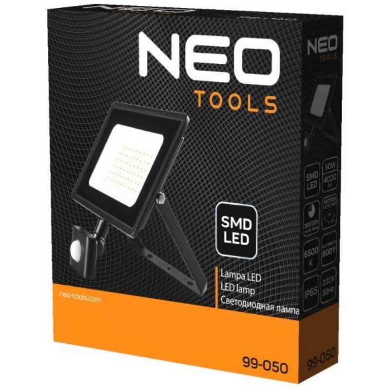 Neo Tools Прожектор, 4000 люмен, 50Вт, 220 В, SMD LED, датчик руху, кабель 0.15 м без вилки, алюміній, IP65
