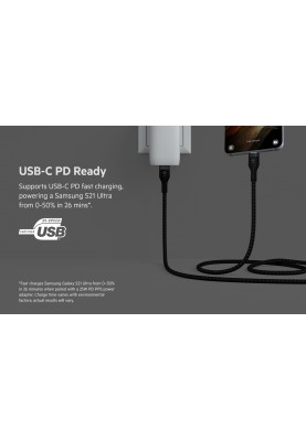 Belkin Кабель USB-С - USB-C плетений, силіконовий, з ремінцем на магніті, 1м, чорний