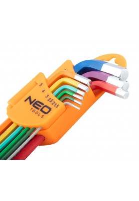 Neo Tools Ключі шестигранні, набір 9шт, кулястий наконечник, кольорові, сталь S2, 1.5-10мм