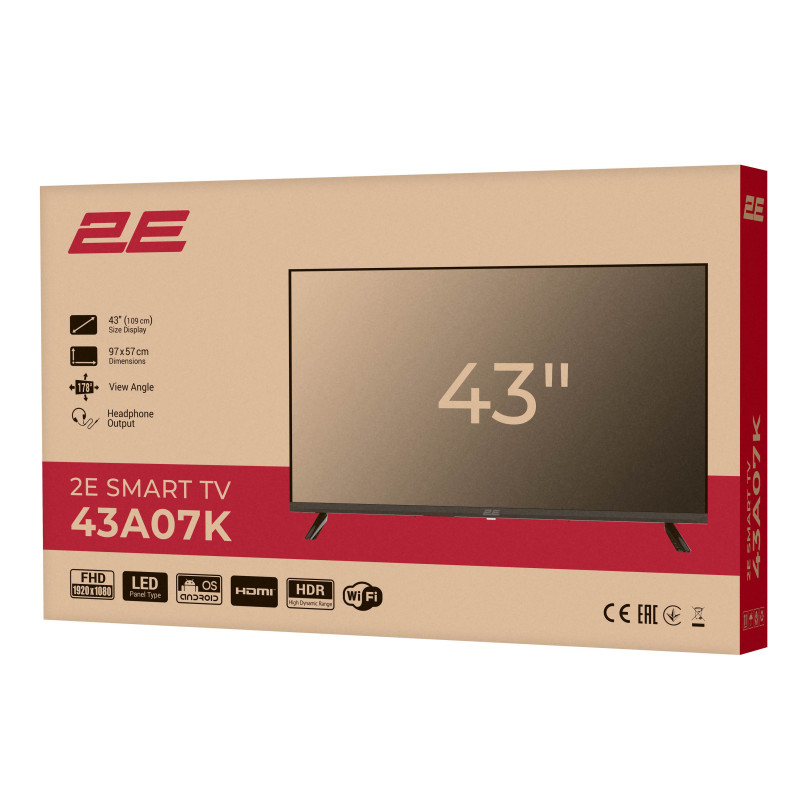 2E Телевізор 43" LED FHD 60Hz Smart Android Black